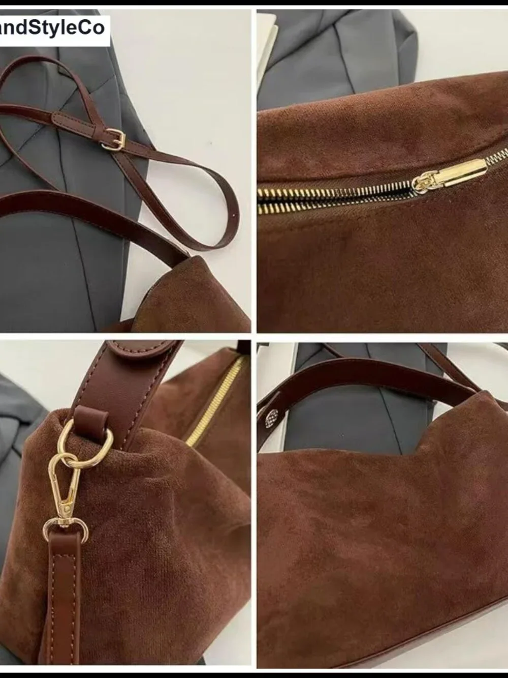 Faux Suede Slouchy Hobo Shoulder Bag with Top Handle Crossbody